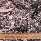 Satin de soie imprimé dans la jungle fond rose