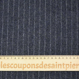 Tissu tailleur en laine mélangée rayure blanche fond gris anthracite moucheté bleu roi