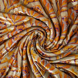 Velours de polyester Lurex imprimé tapisserie orange fond jaune beurre