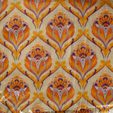 Velours de polyester Lurex imprimé tapisserie orange fond jaune beurre
