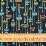 Popeline de coton imprimée boules de Noël vintage fond bleu nuit