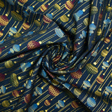Popeline de coton imprimée boules de Noël vintage fond bleu nuit