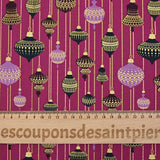 Popeline de coton imprimée boules de Noël vintage fond violine