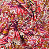 Viscose matelassée double face ikat et cachemire rose et violet au mètre