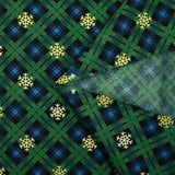 Flanelle de coton imprimée tartan vert sapin et flocons dorés