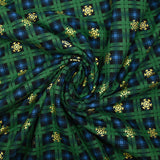 Flanelle de coton imprimée tartan vert sapin et flocons dorés