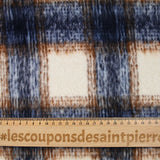 Laine mélangée peignée à carreaux bleu marine et marron fond écru