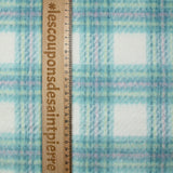 Laine mélangée brossée carreaux écru, bleu, rose et anis