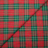Woven-dyed cotton tartan red and green gold lurex