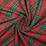 Woven-dyed cotton tartan red and green gold lurex