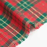 Woven-dyed cotton tartan red and green gold lurex