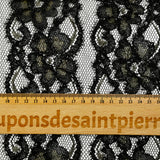 Dentelle polyester à bandes florales or brodées lurex noir