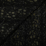 Dentelle polyester à bandes florales or brodées lurex noir
