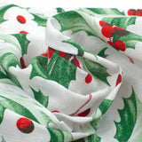 Polycoton imprimé Noël houx vert et boule rouge