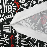 Satin de coton léger imprimé graffitis blanc et rouge fond noir