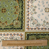 Paisley printed viscose satin in ecru and khaki square