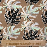 Lin viscose printed rain of monsteras brown background