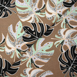 Lin viscose printed rain of monsteras brown background