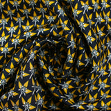 Doublure twill de viscose imprimé graphique jaune fond bleu nuit