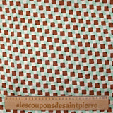 Satin de viscose imprimé carreaux superposés marron et menthe fond écru