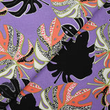 Lin viscose printed rain of monsteras purple background