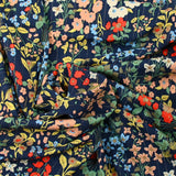 Crépon viscose rayé lurex argent botanique fond marine