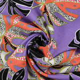 Lin viscose printed rain of monsteras purple background