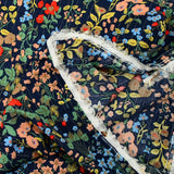 Crépon viscose rayé lurex argent botanique fond marine