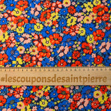 Crépon viscose rayé lurex argent Camellia bleu et rouge fond marine