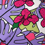 Lin viscose imprimé jardin tropical violet fond blanc