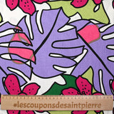 Lin viscose imprimé jardin tropical violet fond blanc