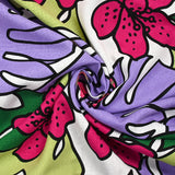 Lin viscose imprimé jardin tropical violet fond blanc
