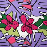 Lin viscose imprimé jardin tropical violet fond blanc