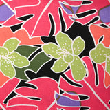 Lino impresa viscosa jardín tropical rosa corail fondo negro