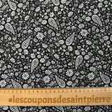 Crépon viscose rayé lurex argent cachemire fond noir