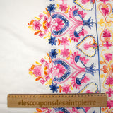 Yrena scalloped embroidered cotton veil in royal blue, orange and fuchsia off-white background