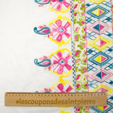 Scalloped embroidered cotton veil Perla duck, green and fuchsia off-white background