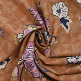 Linen Print Viscose Magnolia Fond Terre de Siena