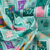 Christmas cotton printed enchanted flakes water green background