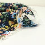 Crépon viscose rayé lurex argent botanique fond marine