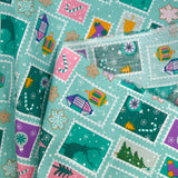 Christmas cotton printed enchanted flakes water green background