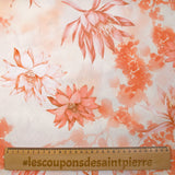 Coton élasthanne élégance florale pêche fond blanc cassé