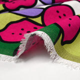 Lin viscose imprimé jardin tropical violet fond blanc