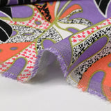 Lin viscose printed rain of monsteras purple background