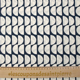 Popeline de coton imprimée demi-cercle fond bleu nuit