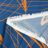 Printed viscose iconic flowers royal blue background