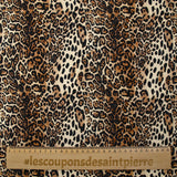 Gabardine de coton élasthanne léopard sauvage fond marron et écru