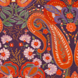 Velours de coton côtelé imprimé cachemire orange fond violet