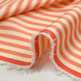 Satin de viscose tissé-teint rayé 6 mm pêche et blanc cassé