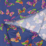 Velours de coton côtelé imprimé papillons fond indigo
